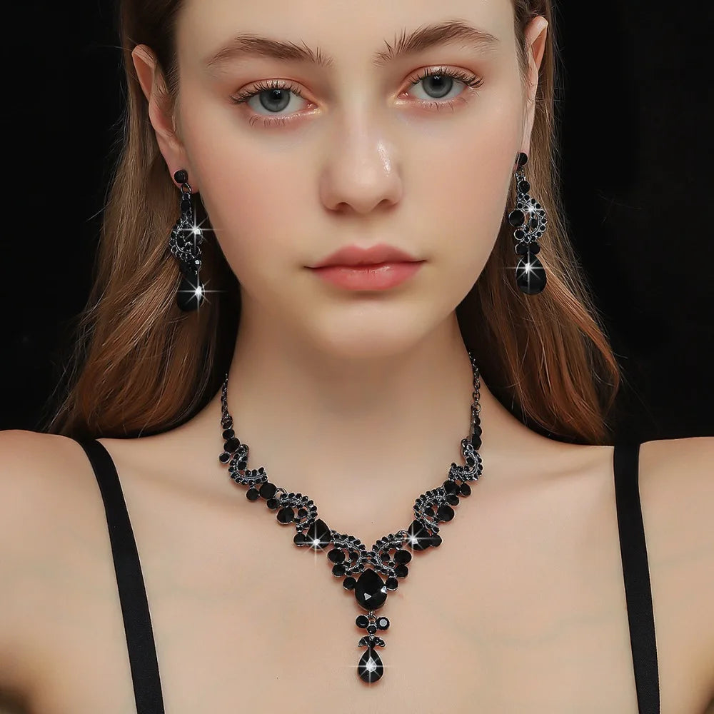 2pcs/set Crystal Bridal Necklaces Earrings Shining Elegant Rhinestone Jewelry Set Exquisite Collar Choker Necklace Earrings Set