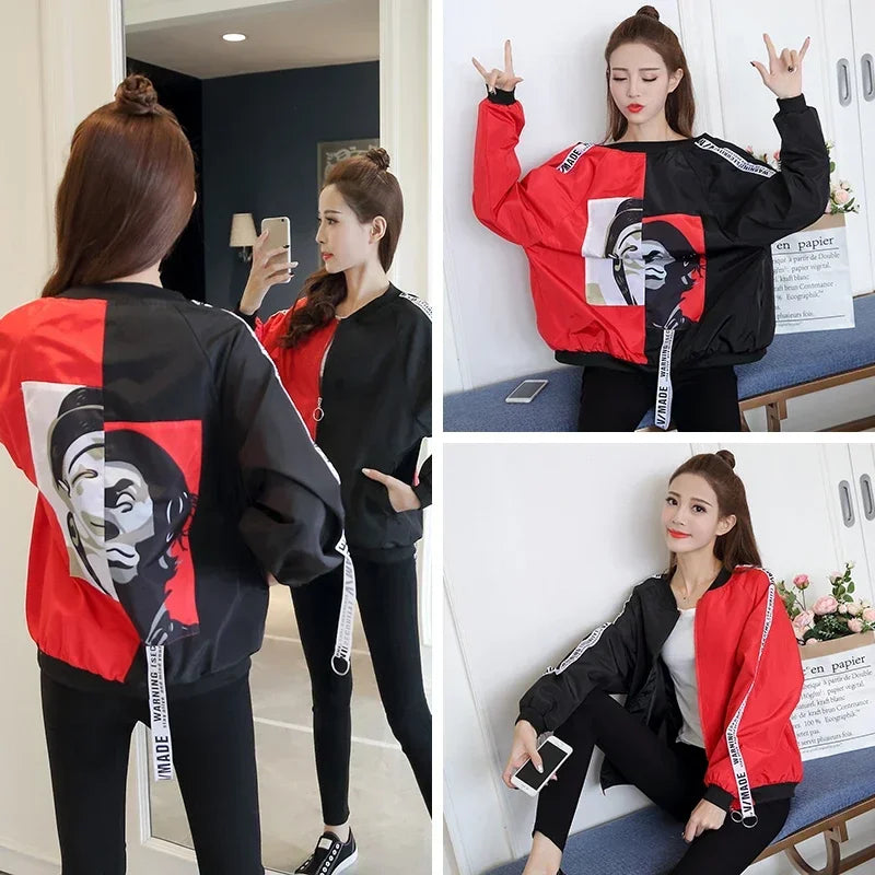 Short Jackets Women New Summer Basic Fashion Thin Color Collision Long Sleeve Windbreaker Outwear Bomber Female Baseball Coat