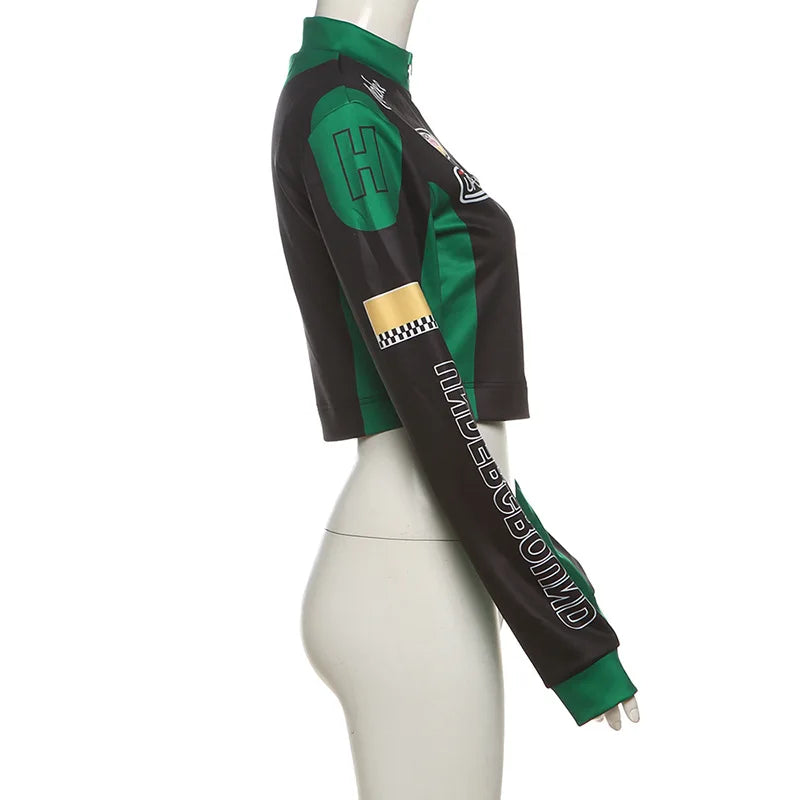 Women Fashion Hipster Pu Leather Jacket Y2K Letter Printed Hipster Motorcycle Jackets Spring Autumn Single-Breasted Casual Coat