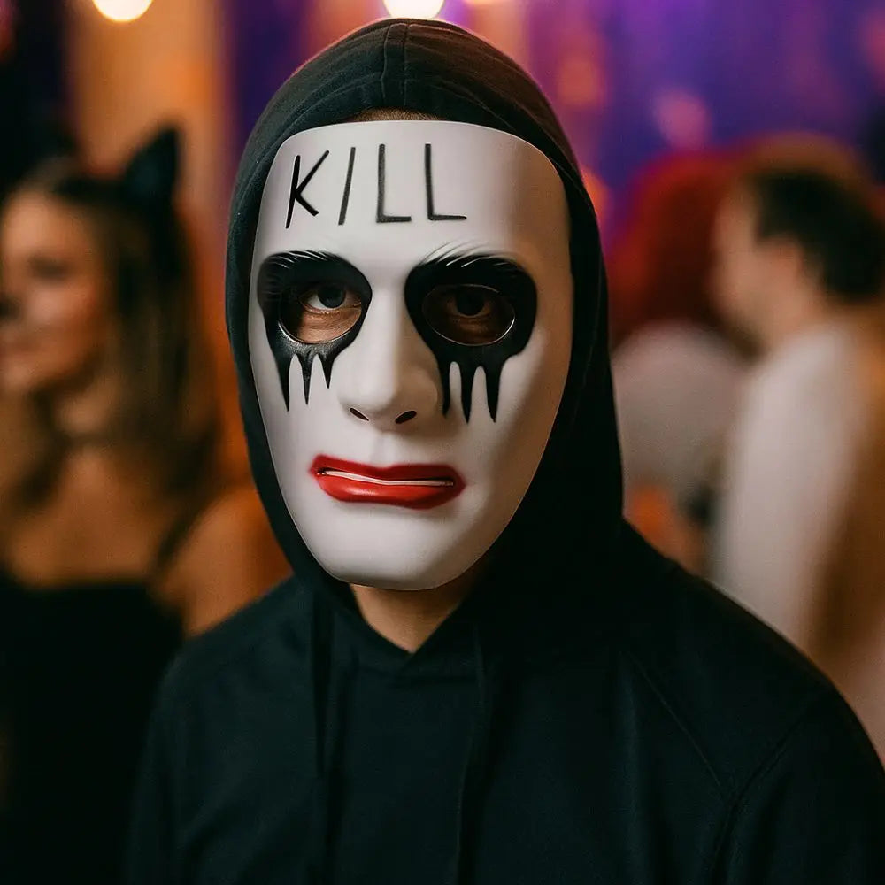 Cyberpunk White Makeup Halloween Mask Full Face Scary Street Dance Mask Hand-painted Masquerade Mask Haunted House