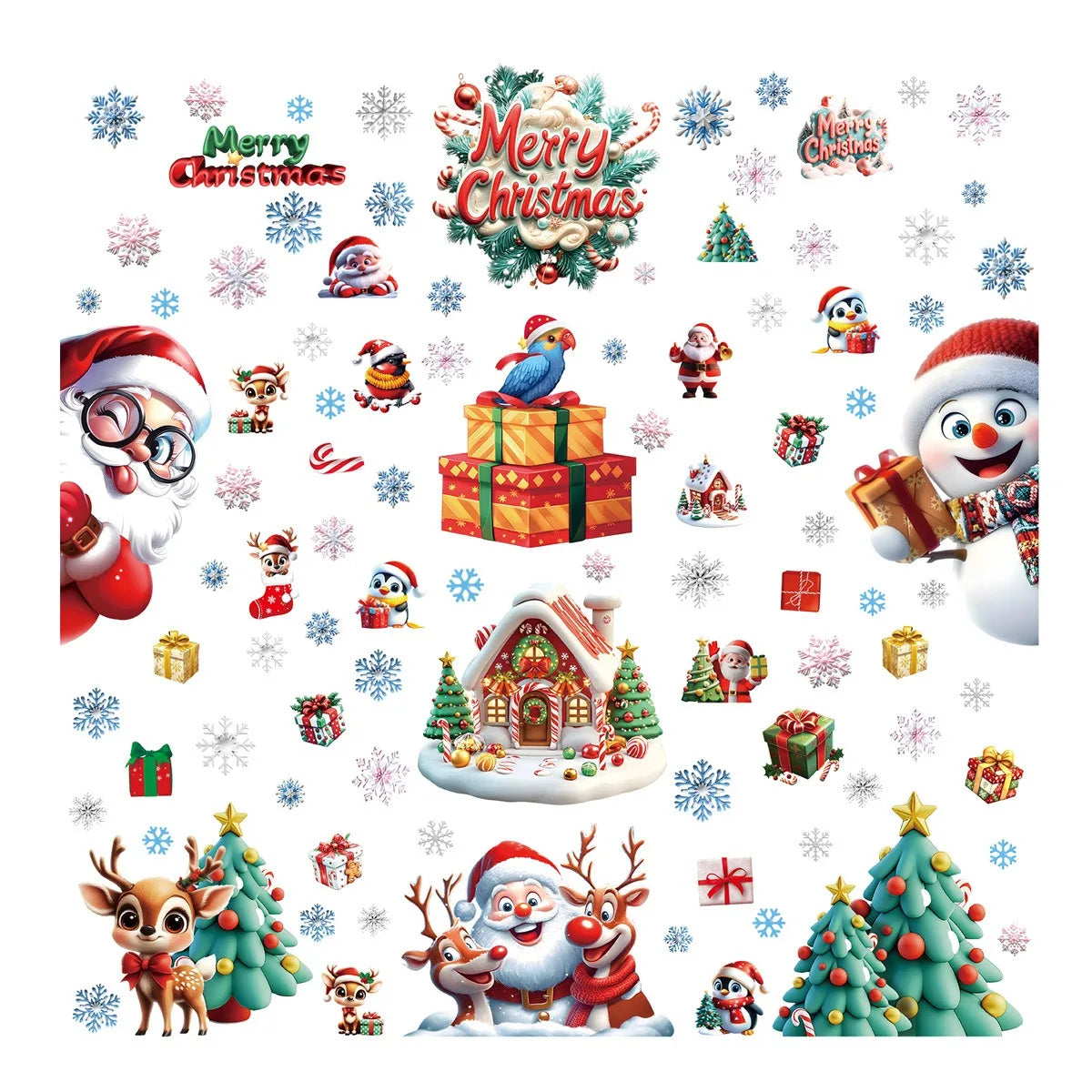 Christmas Decorations Gingerbread Man Snowman Snowflake Glass Stickers Xmas Santa Claus Window Stickers Merry Christmas Decor
