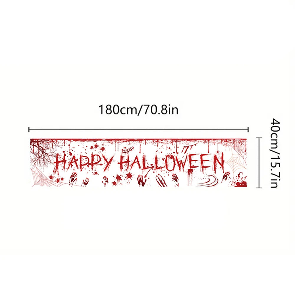 Halloween Theme Party 1.8m Banner Pumpkin Bloodstains Happy Halloween Outdoors Indoor Yard Hanging Decor Supplies  ﻿