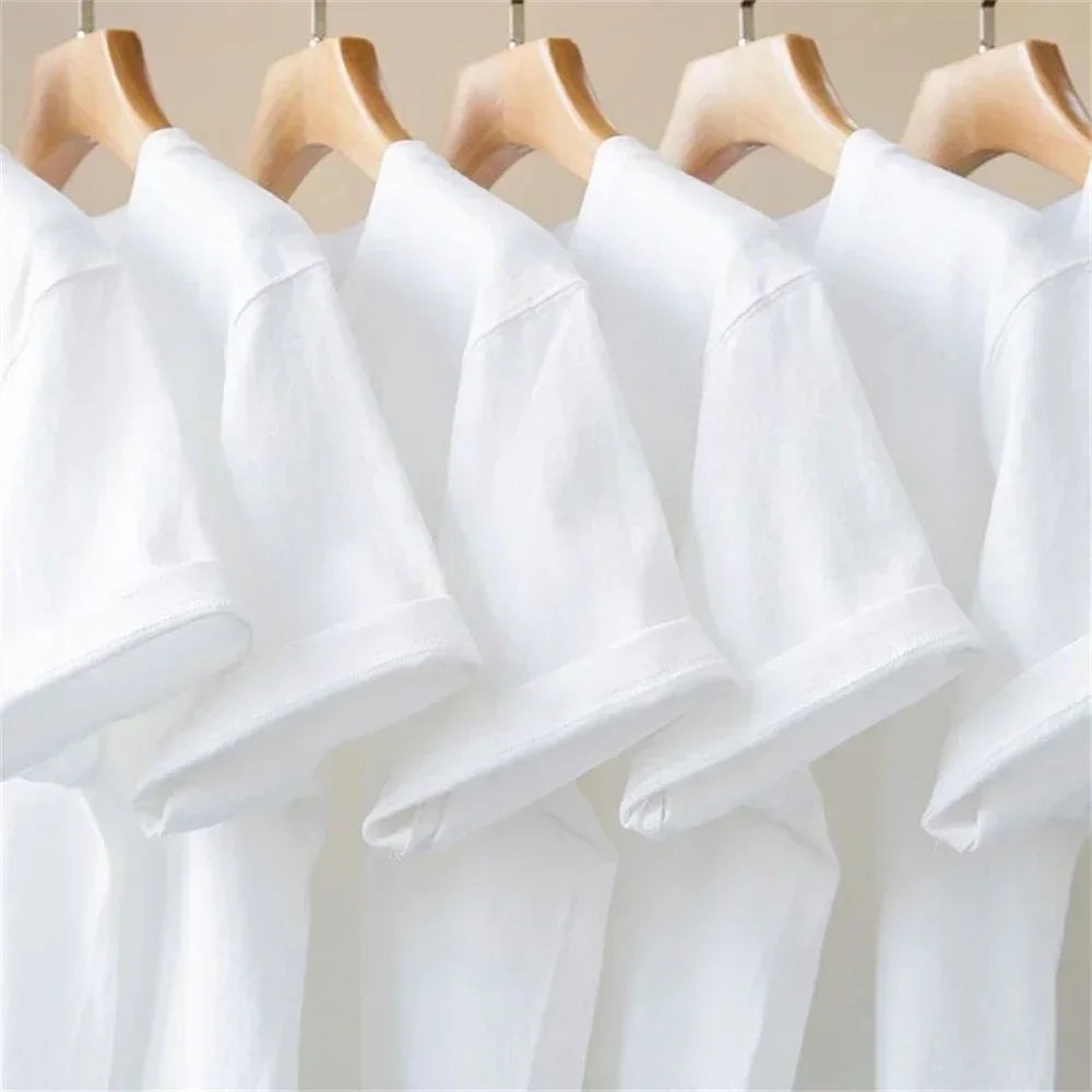 2025 New Men T Shirt Summer Cotton Tops Women Solid Color Blank Tshirts O-neck Round Collar Short-Sleeve Couple White Top Tees