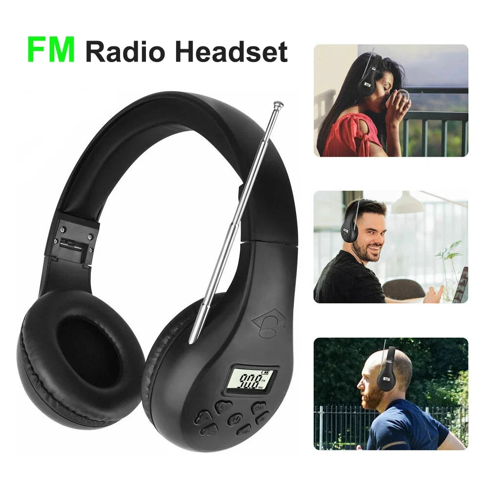 Head-mounted Headset FM Radio Headphone Stereo Headset Wireless Digital Display Headset Portable Walking Radio Receiver Earphone