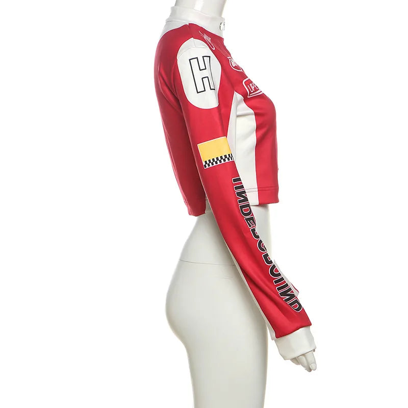 Women Fashion Hipster Pu Leather Jacket Y2K Letter Printed Hipster Motorcycle Jackets Spring Autumn Single-Breasted Casual Coat