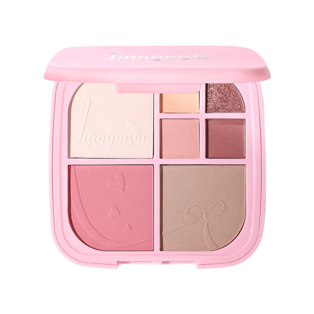 Beauty Brighten Eye Shadow Cosmetics Blush Shading Powder Highlighting Powder Disc with Mirror Art 7 Color Face Palette Party