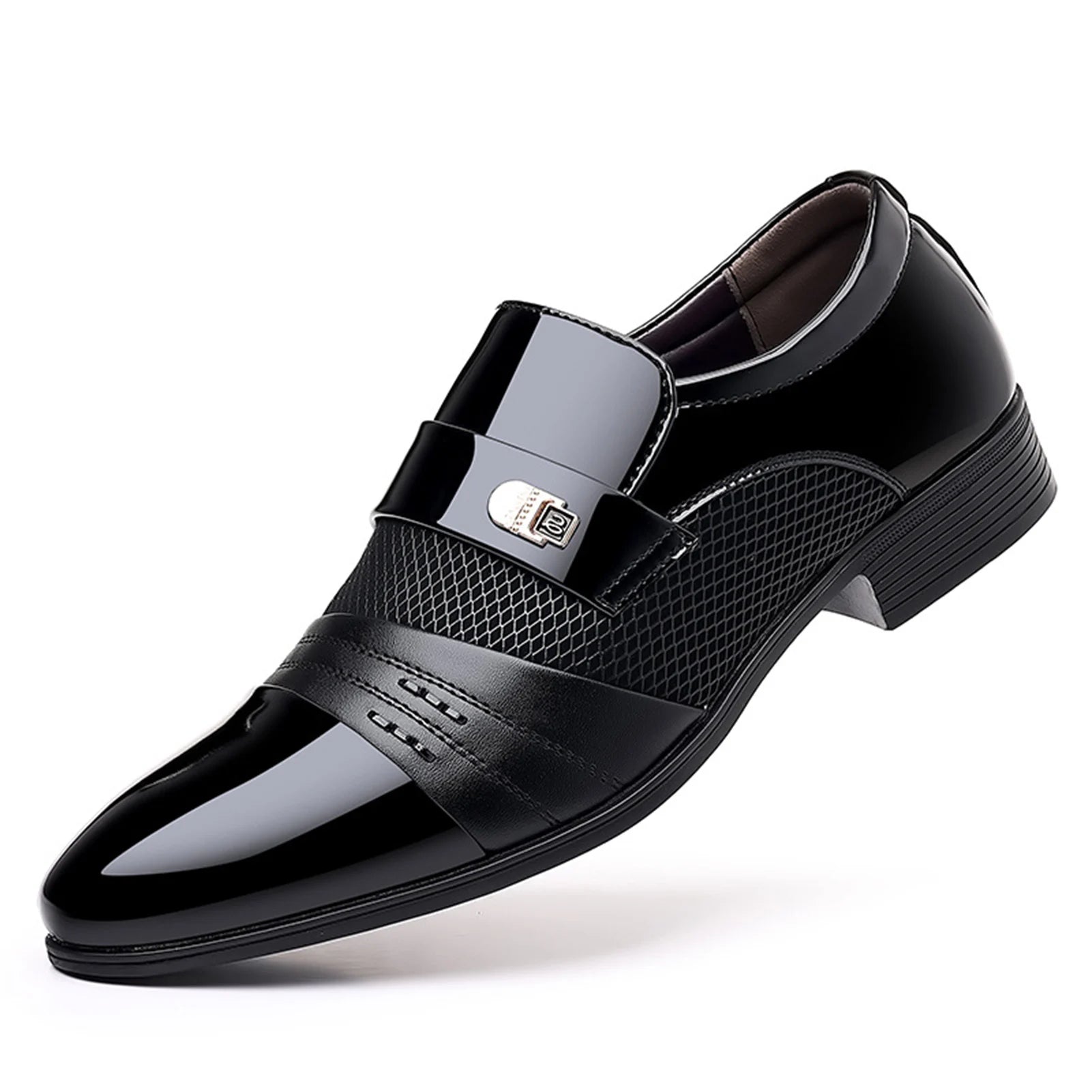 Men's Slip On Business Shoes Glossy Pointed Toe Uniform Modern Office Shoes Suitable for Office Evening Party