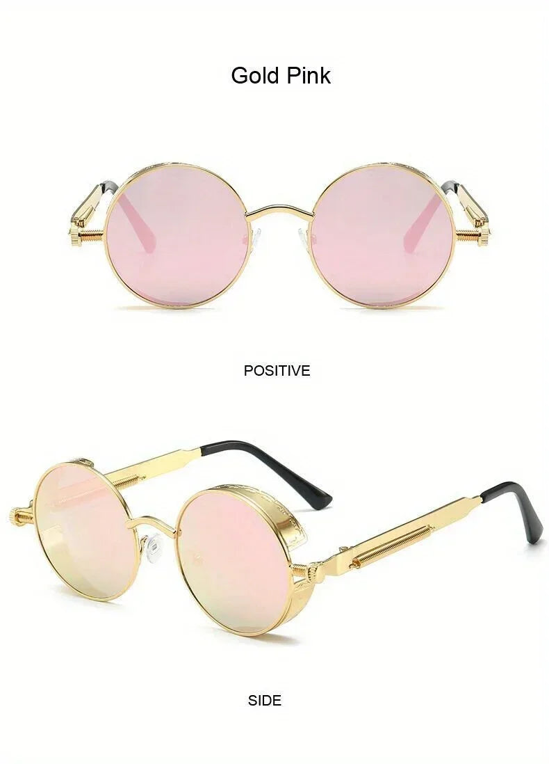Classic Steampunk Sunglasses for Men and Women Retro Round Metal Frame Sunglasses