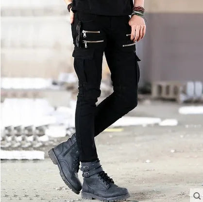 Men's Jeans Green Denim Biker Jeans Skinny New Runway Distressed Slim Elastic Homme Hip Hop Military Motorcycle Cargo Pants