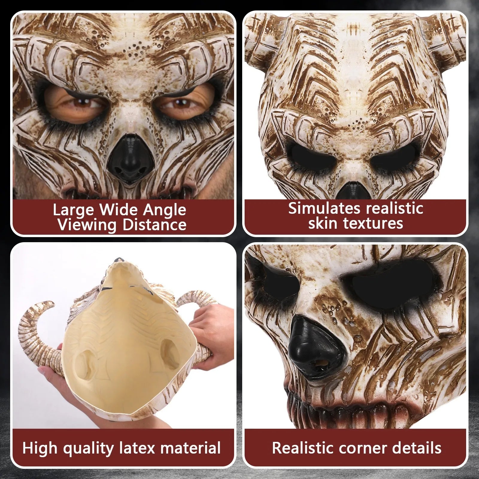 Halloween Devil Skull Half Face Bull Horn Mask Carnival Party Makeup Ball Horror Dress Up Cosplay Latex Mask Mascaras Halloween