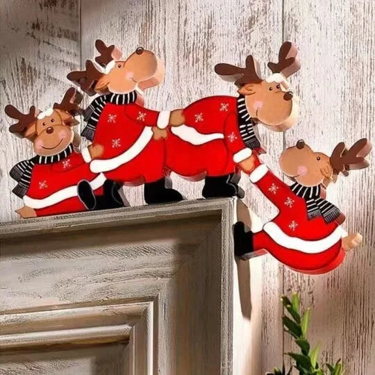 Christmas 2026 Door Frame Decor Wooden Cartoon Santa Elk Angel Door Corner Ornament Merry Christmas Decor Home Happy New Year
