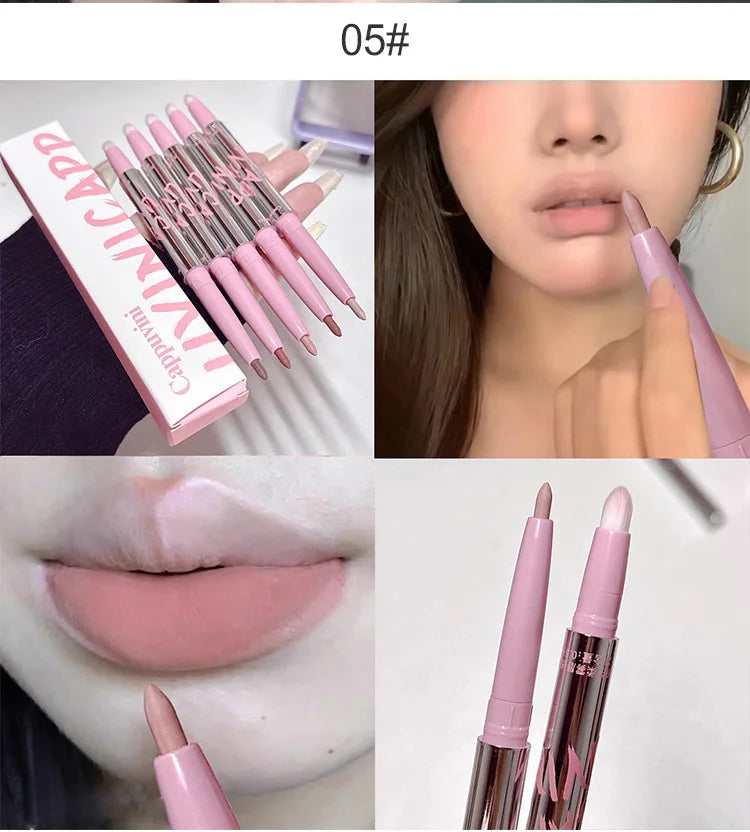 Nude Lip Liner with Lip Brush Cappuvini Korean Style Lip Makeup Long Last Velvet Matte Lipstick