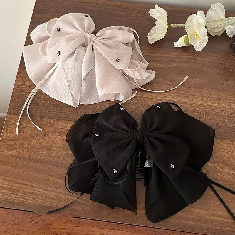 Women Lady 2025 New Accessories White Black Bowknot Ribbon Decorate Hair Clip Female Spring Summer Hair Claw Headwear Headdress