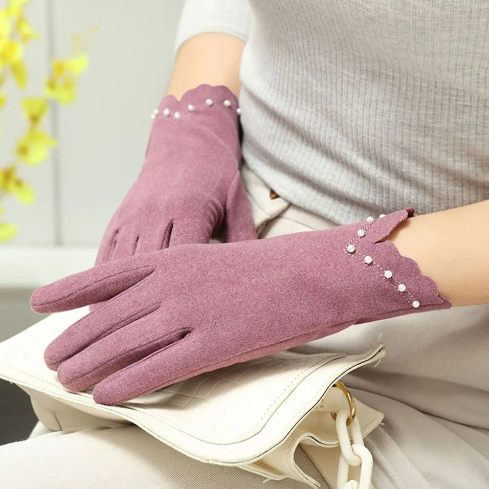 Winter Accessories Full Finger Cold Protection Pearl Women's Gloves Touch Screen Gloves German Fleece Korean Style Mittens