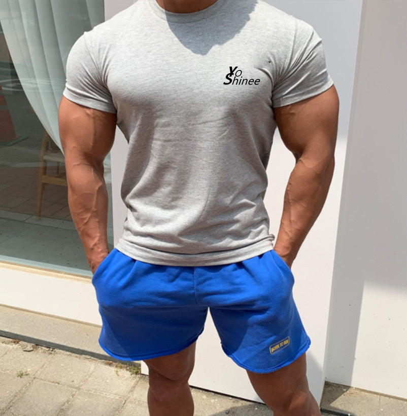 Men Tshirts Short Sleeve Slim Fit Stretch Cotton Muscle T-shirt for Men Bodybuilding Workout Casual GYM Fitness Tee