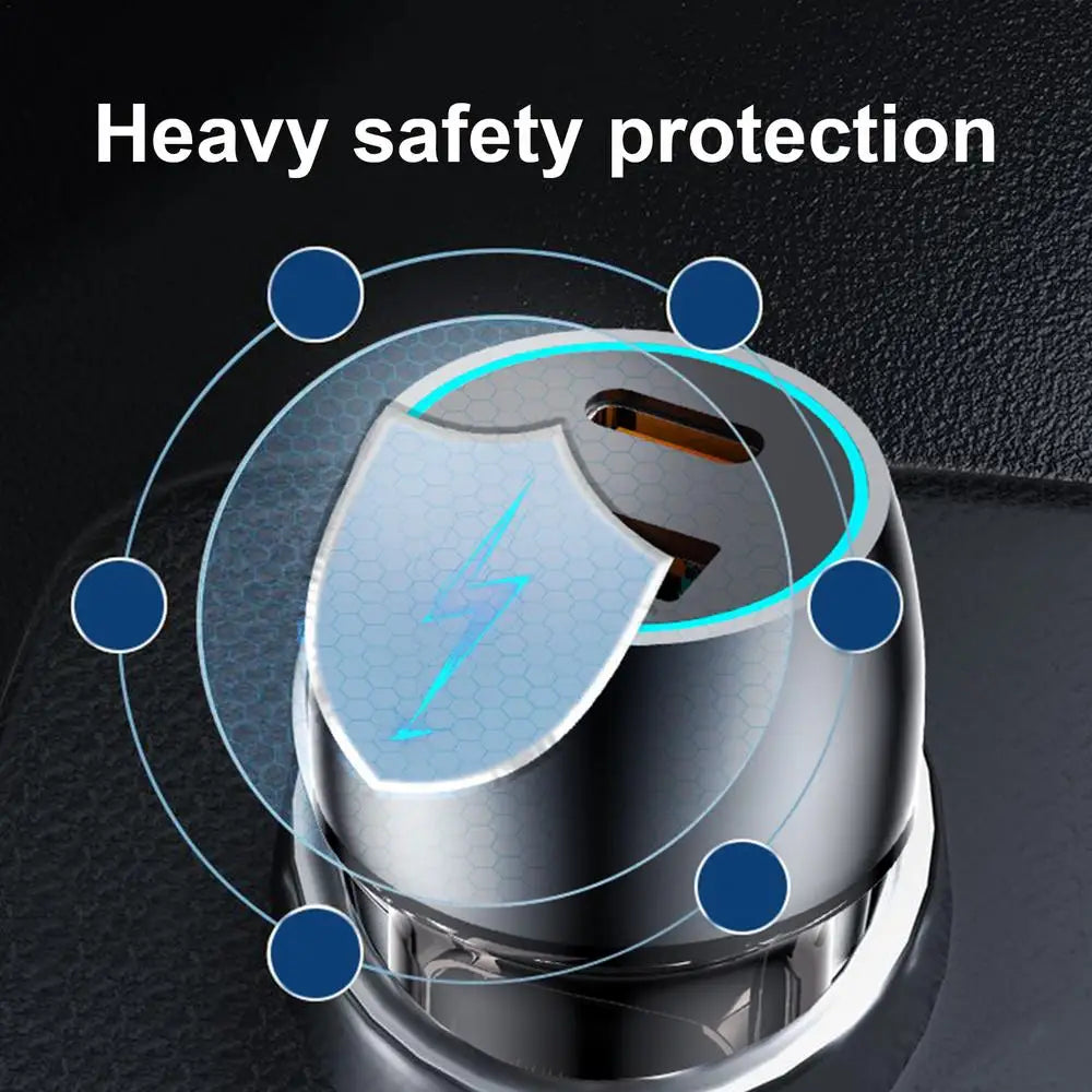 Metal 48w Car Charger Fast 48w Charger Adapter Double Type-C And USB-A Port 48w Cell Phone Car Charger For Cars Trucks Suvs Auto