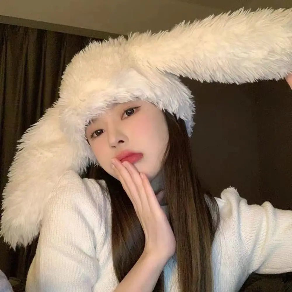 Women's Accessories Faux Fur Rabbit Ear Hat Ear Protection Sweet Plush Winter Hat Rabbit Ear Women's Beanies Halloween Party