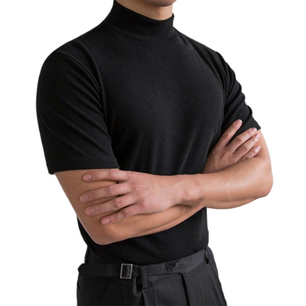 Men T-shirts Summer Fitness Short Sleeve Tees High Collar Basic T-shirt Base T Shirt for Men's Tops camisa masculina 짝퉁명품 남성의류