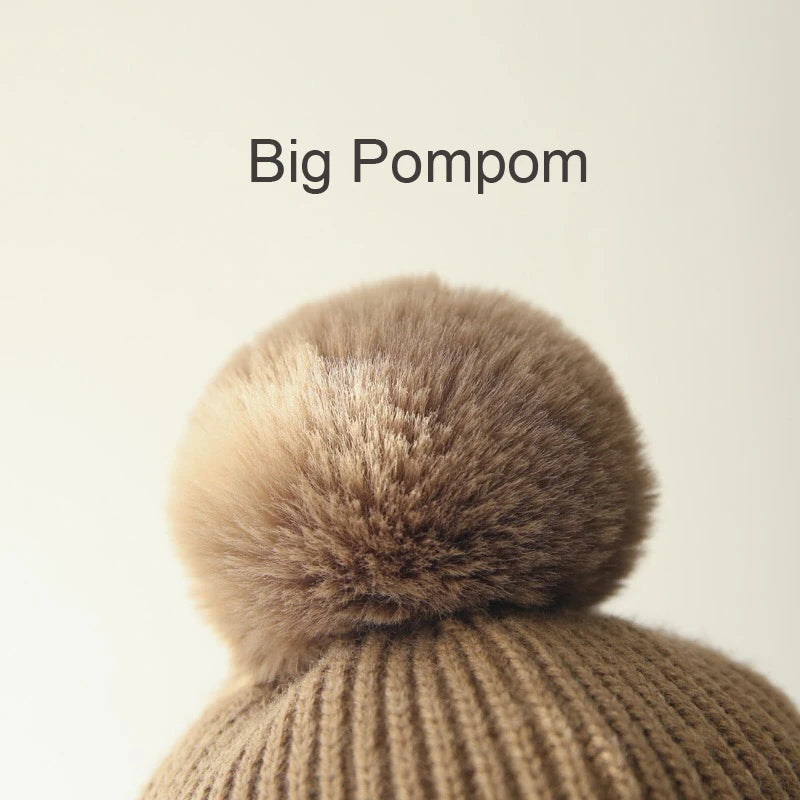 Winter Baby Knitted Hat Skiing Infant Bonnet Plush Lining Kids Beanie Protect Ears Children Cap for Boys Girls Accessories 2-6Y