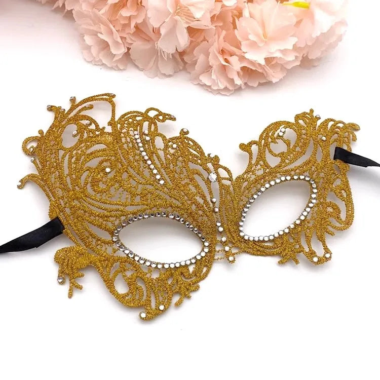 Halloween Makeup Ball Adult Lace Mask With Acrylic Diamond, Gold Silver Phoenix Mask, Women's Sexy Party Princess Half Face Mask