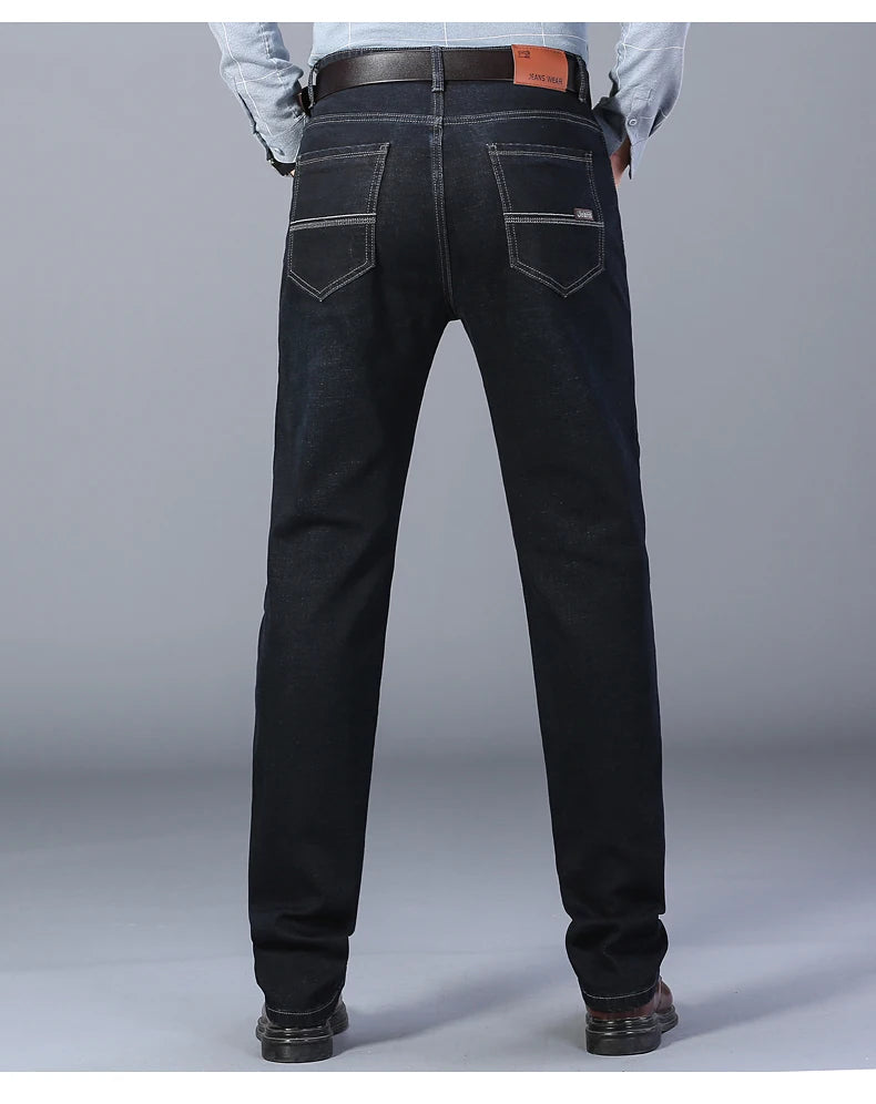 Classic black men's jeans Straight leg baggy plus size pants Wear comfortable dark pants Thin pants for dad gift dad pants