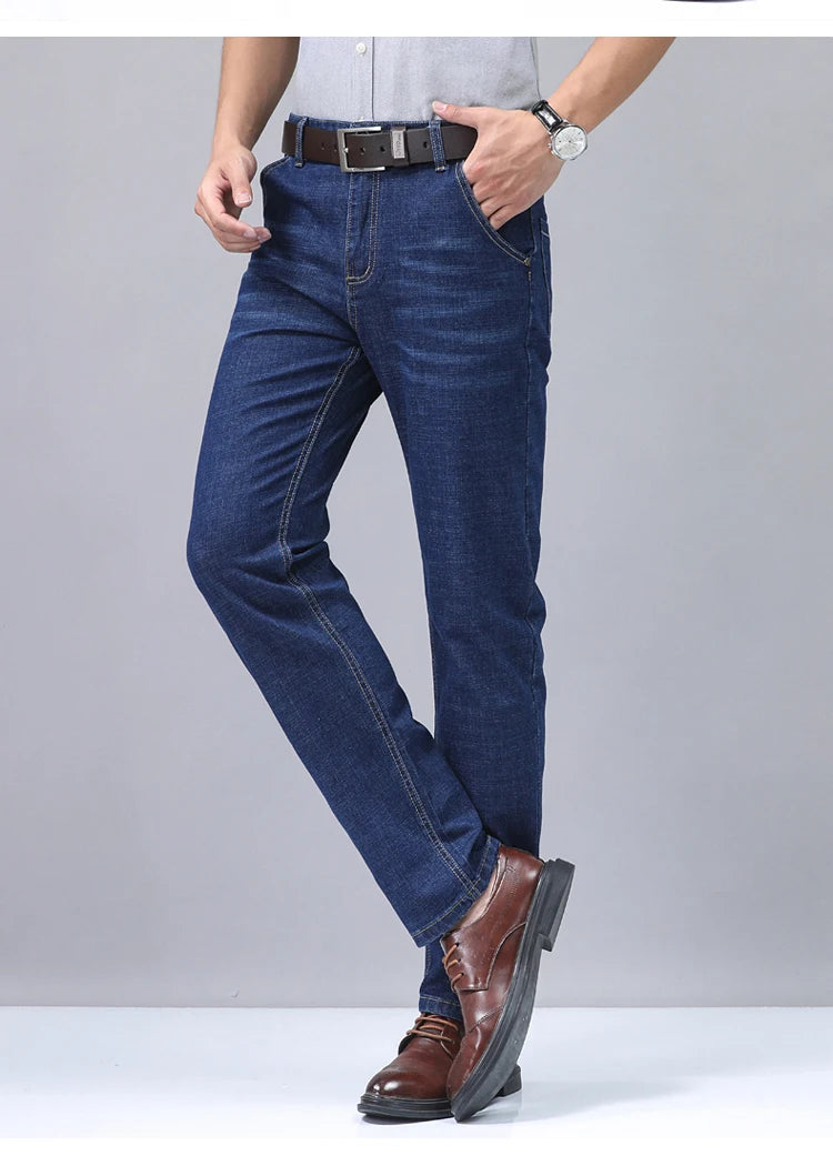 2024 Denim Jeans Casual Fashion Business Pants Classic New Arrivals Elastic Regular Fit Straight Trousers