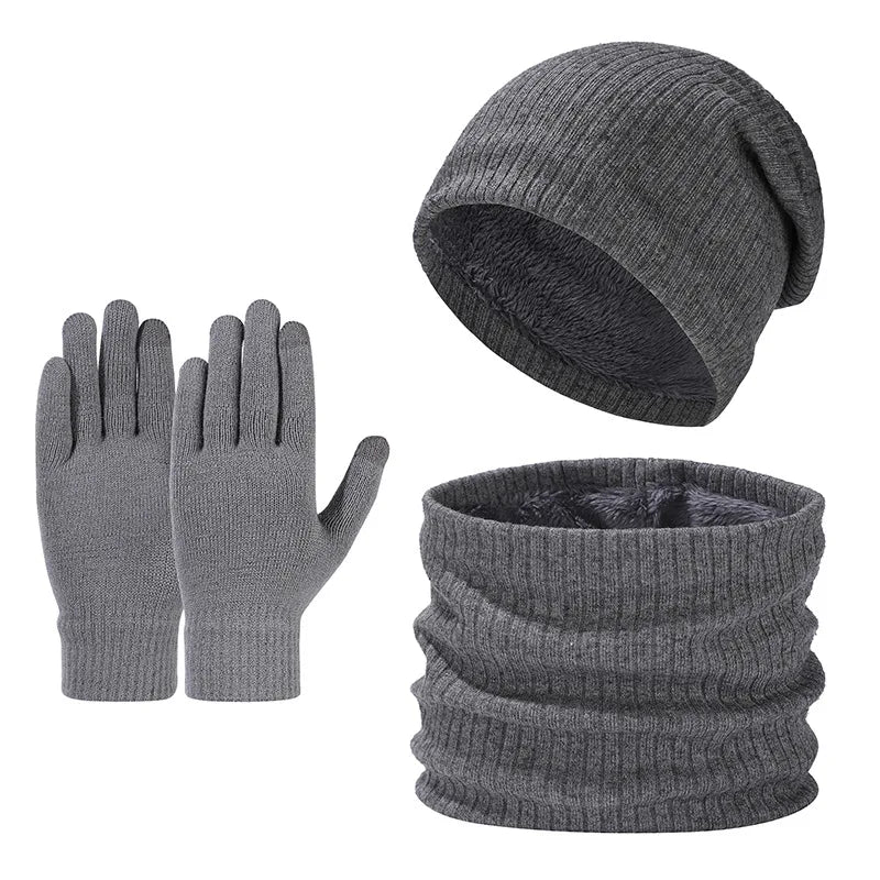 Winter hat, scarf, gloves, three piece set, men's and women's outdoor cold resistant scarf, ear protection, knitted hat