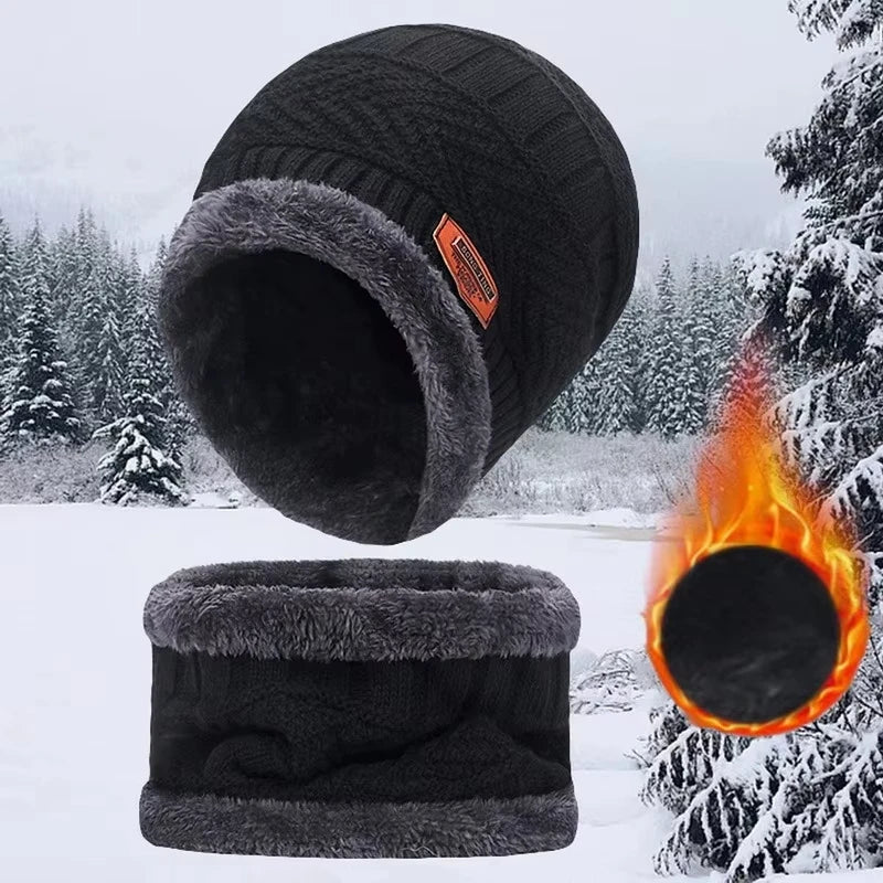 Winter Hat For Men Fleece Scarf Women Neck Leather Knitted Cap Thick Wool Neck Warmer Balaclava Ski Mask Skullies Beanies