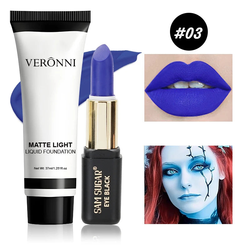 Halloween Dark Makeup Matte LipstickWhite Liquid Foundation Face Body Painting Base for Cosplay Mardi Gras Carnival Natural Look