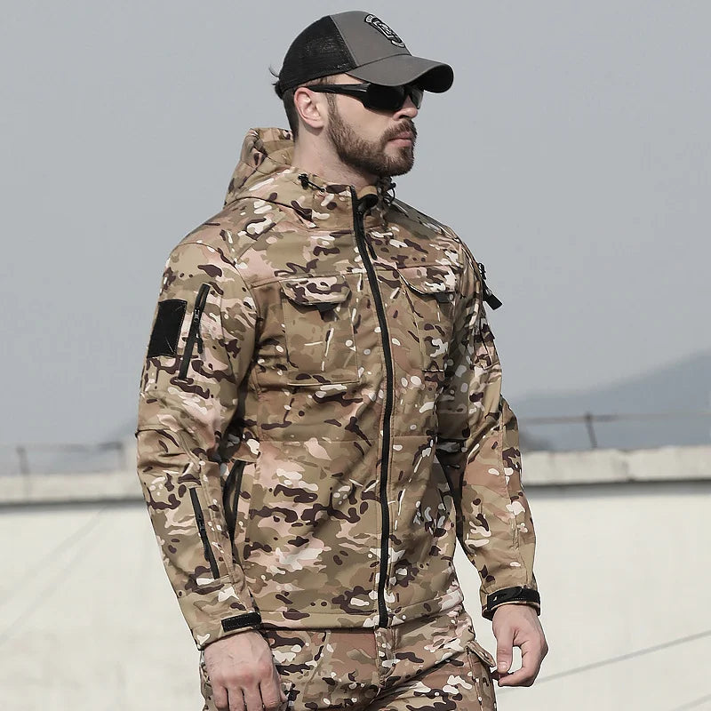 Tactical Jackets Men Outdoor Waterproof Hood Windbreaker Work Wear Soft Shell Multi-pockets Hunting Motorcy Tops Winter