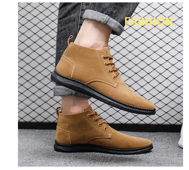 2025Men's Shoes High-top Casual Shoes High Quality Suede Chelsea Boots Fashion British Ankle Boots Business Oxfords Dress Shoes
