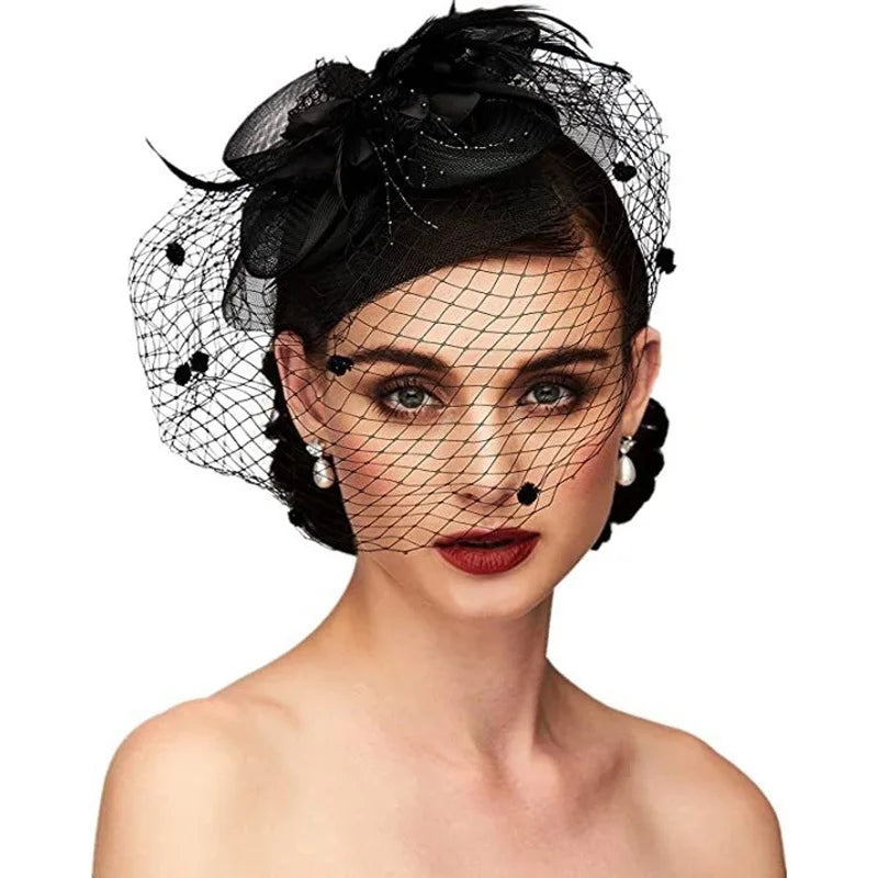 Womens Felt Fascinator Fishnet  Veil Wedding Hair Accessories Flowers Feather Mesh Veil Face Cover Multi Colors Decor Hair Clips