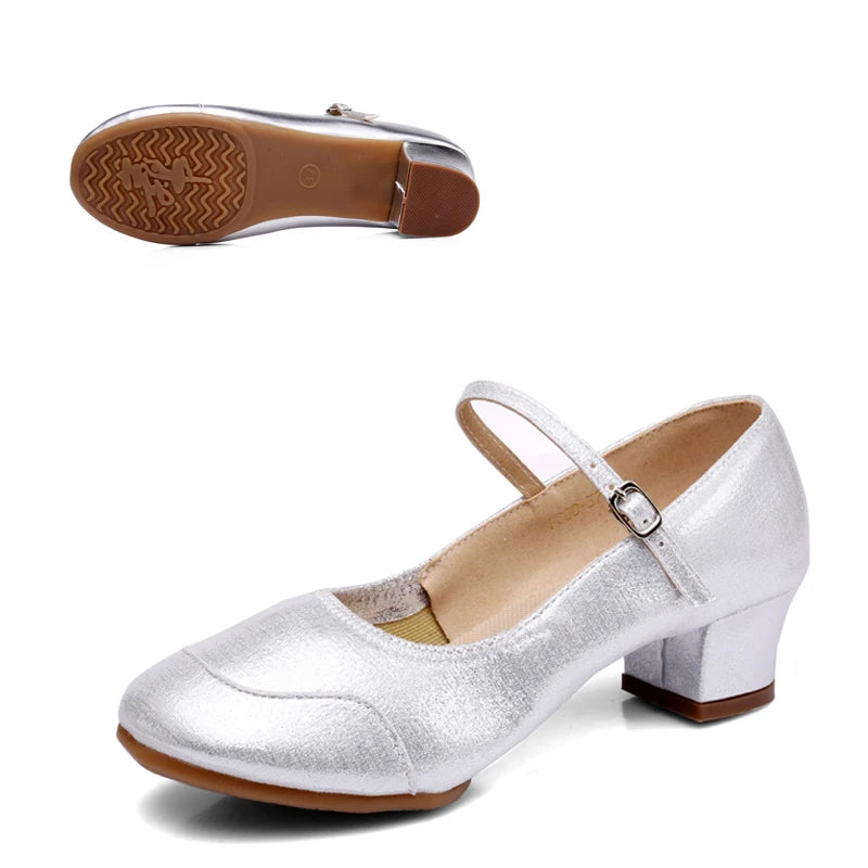 Dance Shoes for Woman Girls Ladies Latin Ballroom Modern Salsa Practise Dancing Shoes Closed Toe Square Dance Soft Rubber Sole