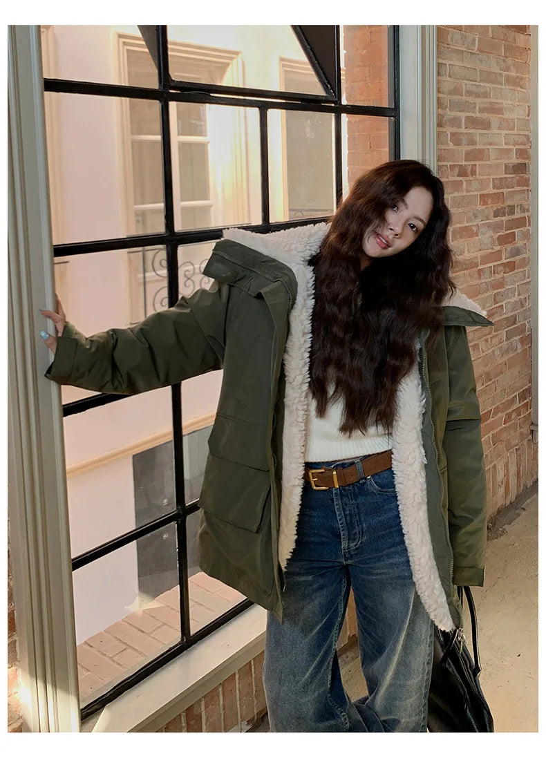 Women Parkas Short Coats Jackets Turn Down Collar Thick Warm Y2k Streetwear Elegant Jacket Work Coat Autumn Winter 2025