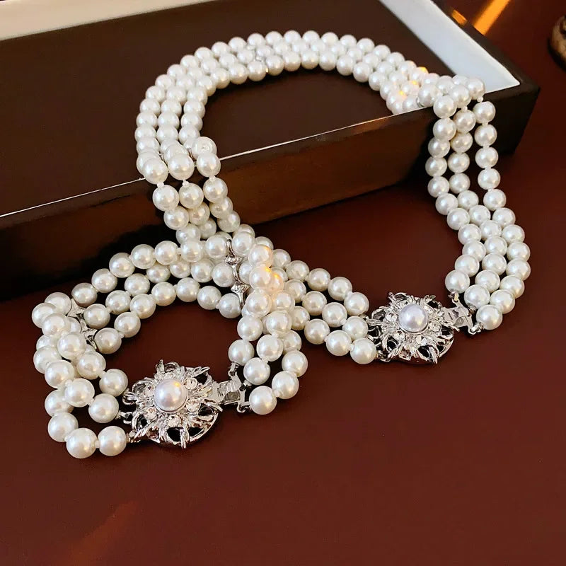 DREJEW Flower Multi-layer Pearl Jewelry Set for Woemn Fashion Bracelet French Fashion Light Luxury Temperament Accessories Sets