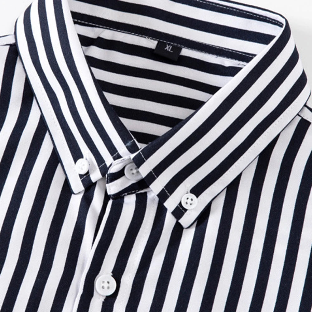 Fashion Men's Shirts And Blouses Striped Long Sleeve Single Breasted Slim Tops Lapel Party Social Shirt Clothing For Men