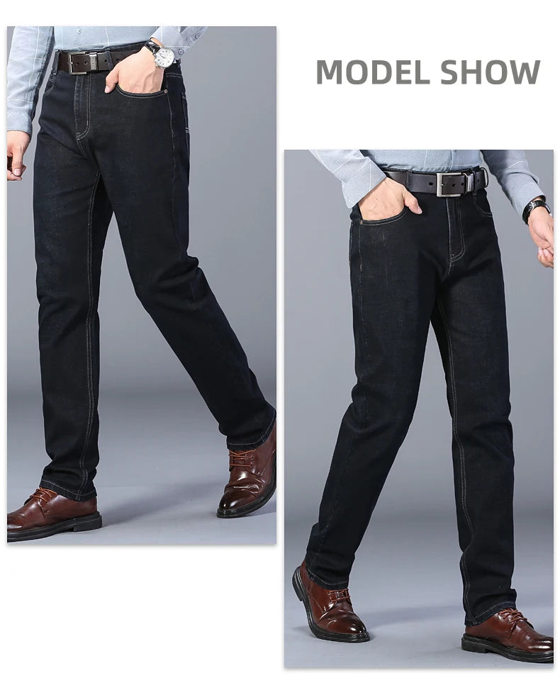 Classic black men's jeans Straight leg baggy plus size pants Wear comfortable dark pants Thin pants for dad gift dad pants