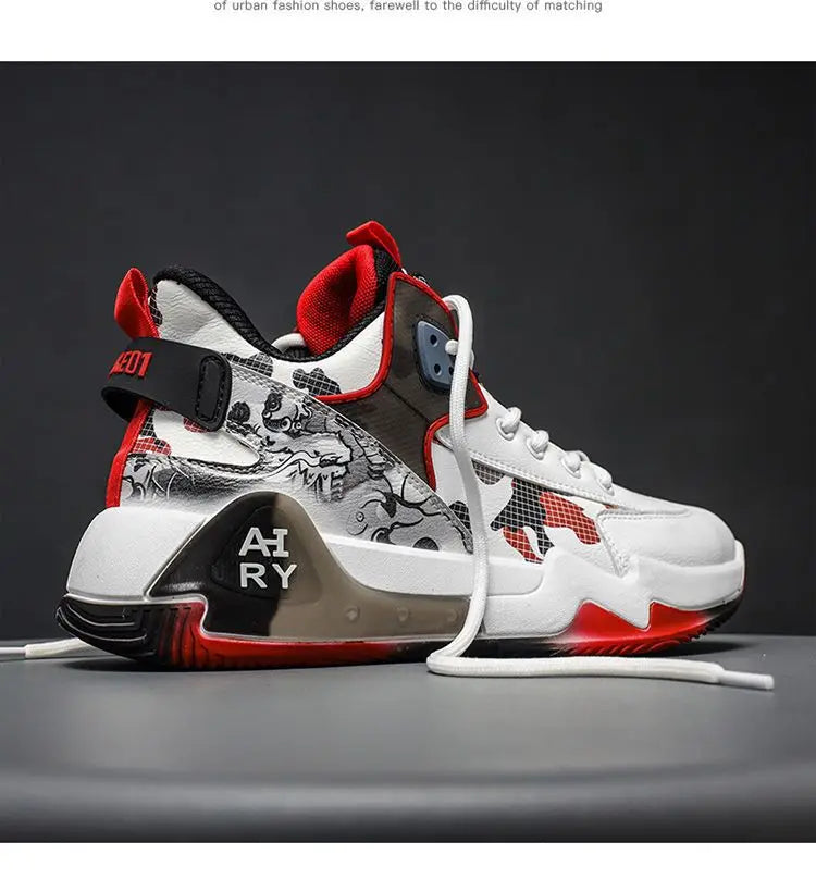 Couple Basketball Shoes Men High Top Sports Wear Resistant Air Cushioning Shoes Athletic Boots Comfortable Breathable Sneakers