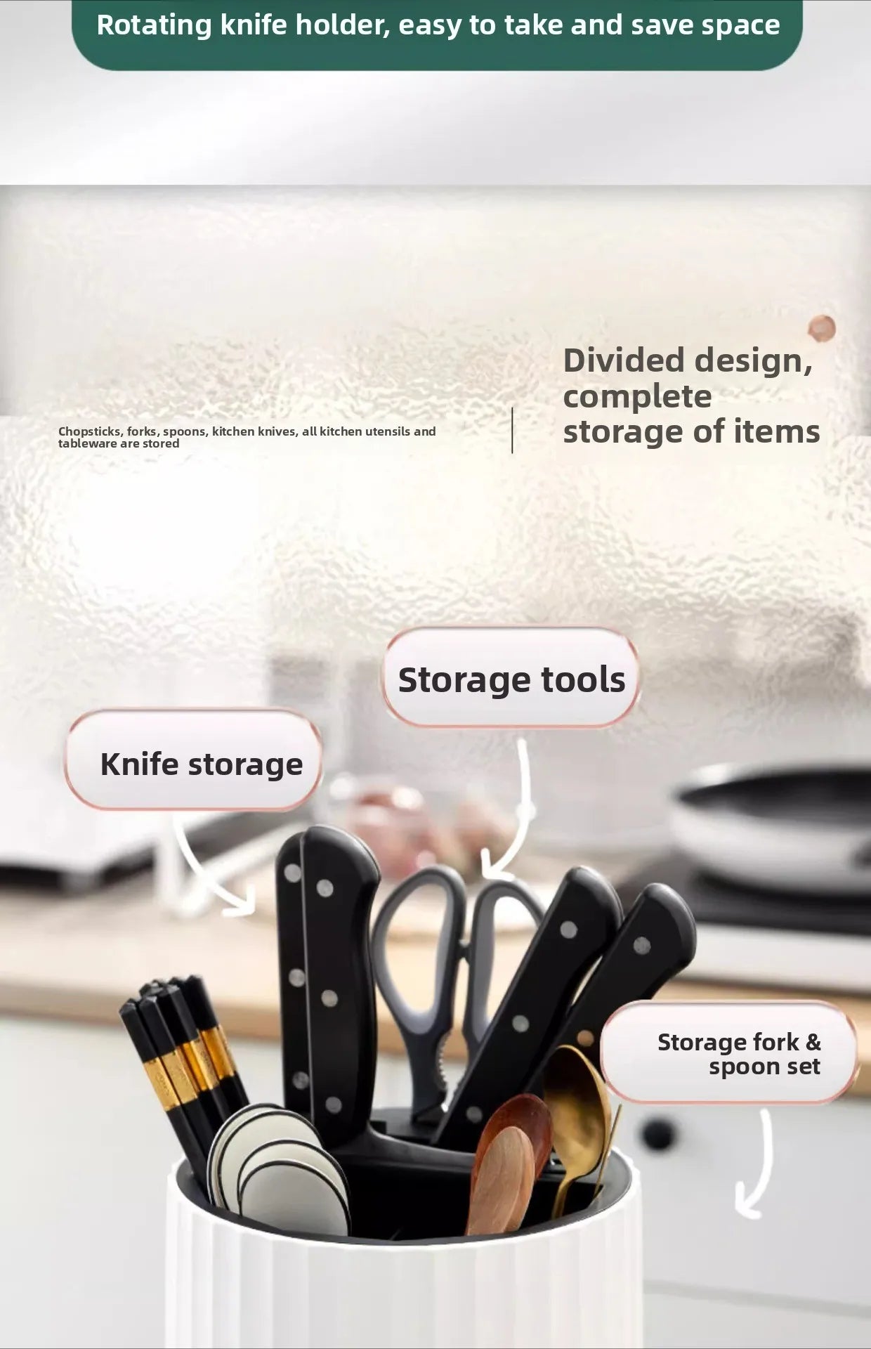Kitchen Rotating Knife Frame Storage Rack Multi Functional Household Chopsticks Knives and Tableware Placement Rack