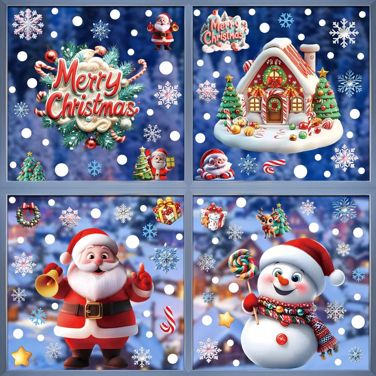 Christmas Decorations Gingerbread Man Snowman Snowflake Glass Stickers Xmas Santa Claus Window Stickers Merry Christmas Decor