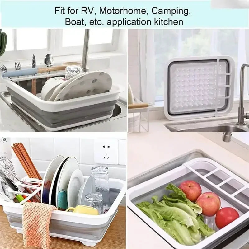 Kitchen Foldable Dish Rack with Drainer Collapsible Tableware Storage Box Non-Slip Simple Tableware Sorting Storage Box