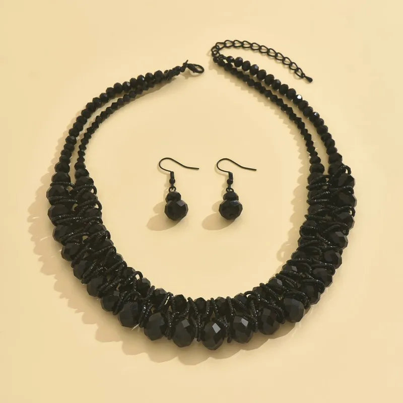 1 pair of earrings +1 pair of necklaces, women's artificial crystal jewelry set, Bohemian style, perfect for everyday gifts!