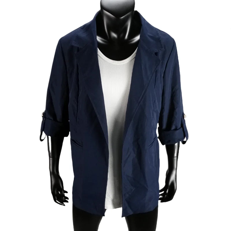 Women's Jacket Spring Summer New Arrivals Roll-up Cuffs Outerwears Lined Open Stitch Thin Jackets for Streetwear Womans Clothing