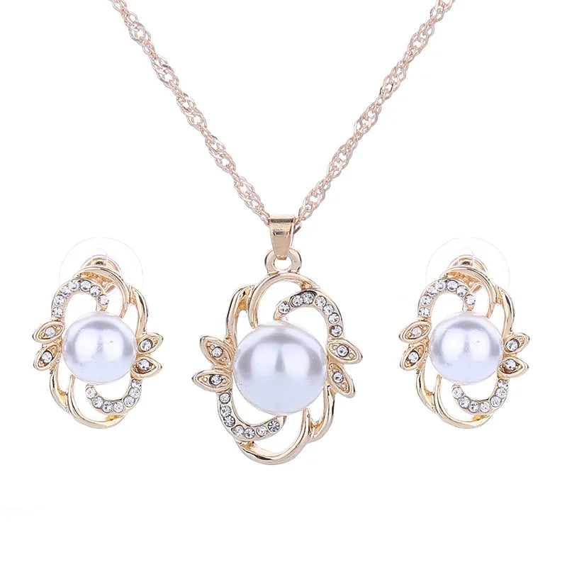 Gorgeous Women Fashion Pearl Necklace Earrings Romantic Bridal Jewelry Set Anniversary Birthday Wedding Valentine's Day Gifts