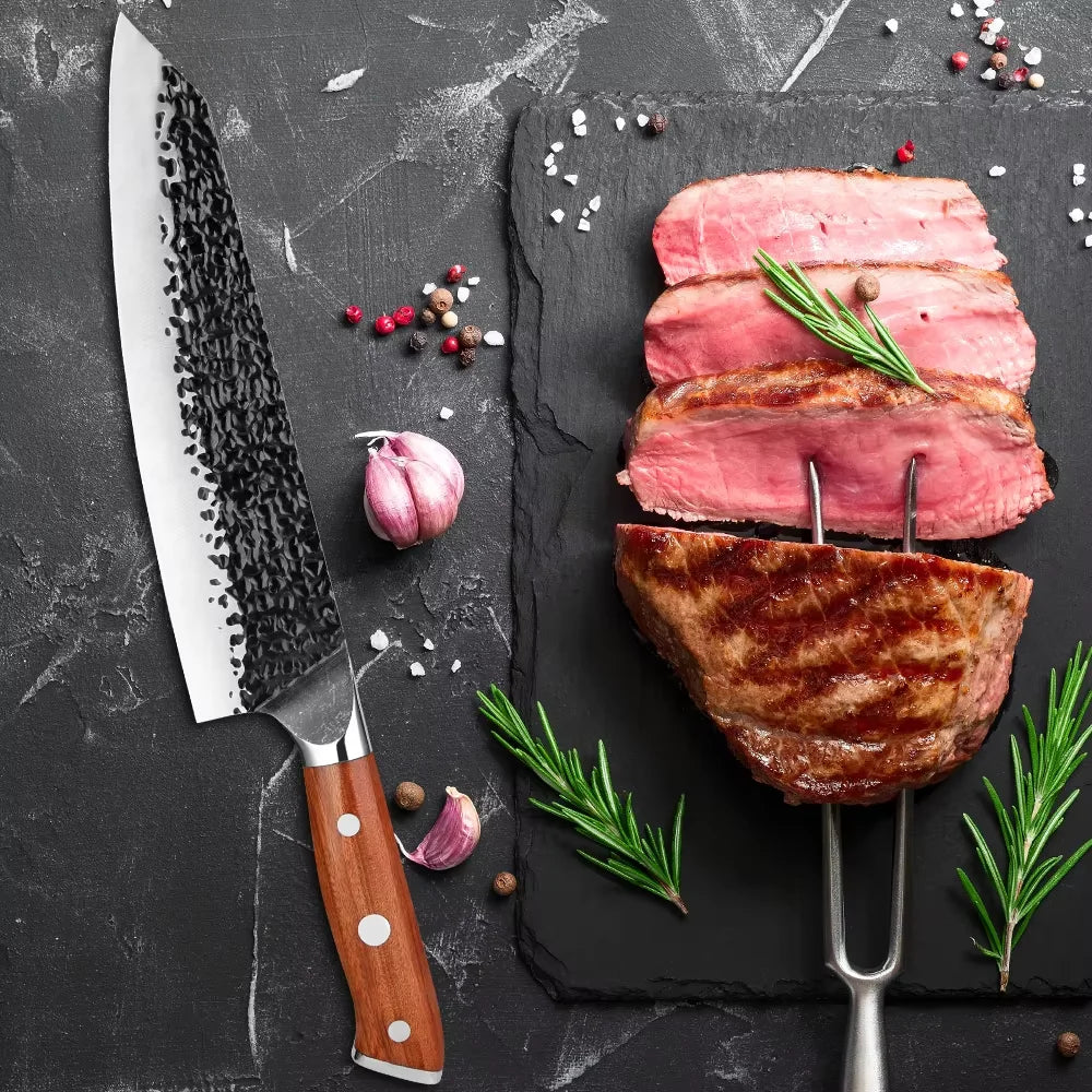 Kitchen Knife Set 1-6PCS Hand-forged high-carbon Steel Sharp Premium Japanese Knife Including Chef,Cleaver,Utility&Santoku Knife