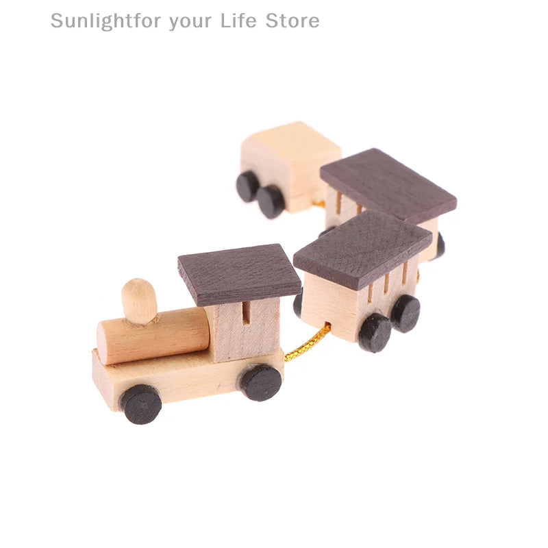 Christmas Wood Train Dollhouse Miniature Kid Pretend Play Toy Mini Scenery Xmas Table Top Ornament Party Decor Navidad Gift