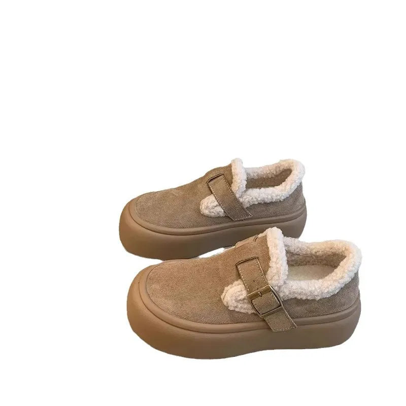 Low Heels Shoes Woman Flats Round Toe Loafers Fur Clogs Platform Autumn Slip-on Dress Creepers Fall Slip On Winter New Rome Rubb