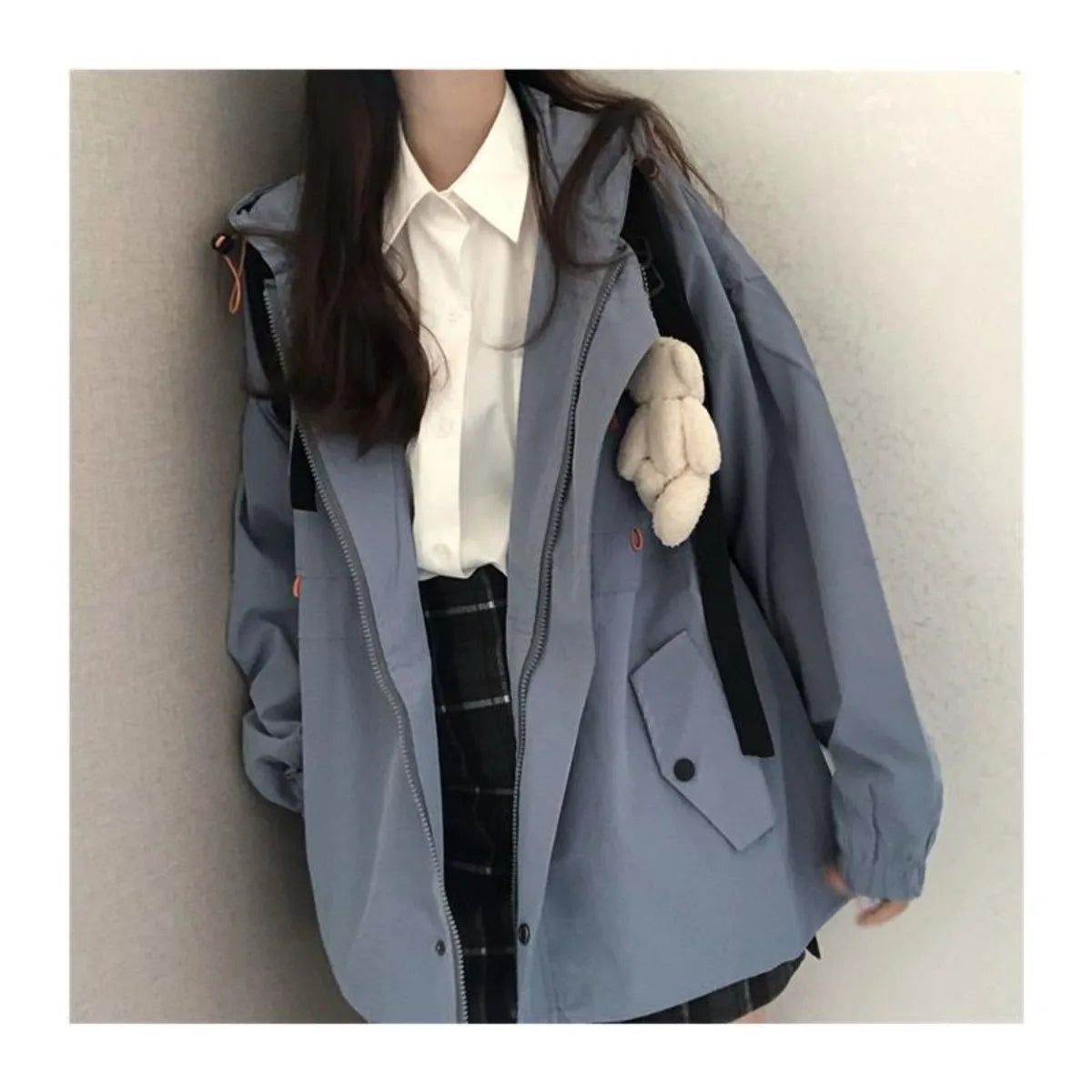 Women Black Jacket with Hood Long Sleeve Work Clothes Pocket Zipper Jacket Coat Woman Loose Casual Outerwear Coat Tops Trend