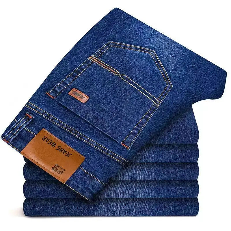 2025 men's fashion business jeans classic style casual elastic slim fit jeans men's denim pants black blue