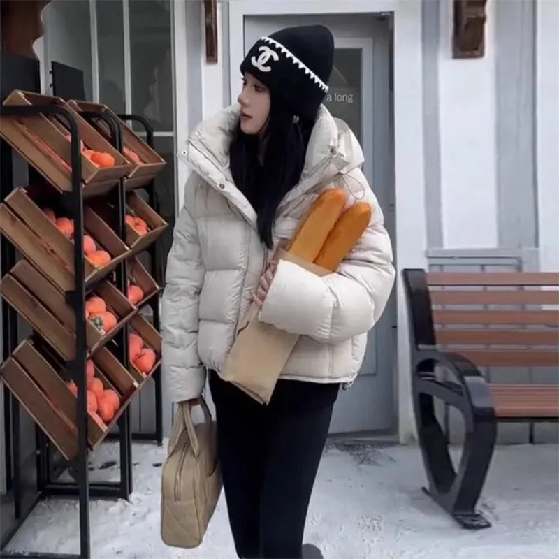 Women's Winter Jacket Cotton Padded Short Coat Ladies Students Long Sleeved Hooded Warm Outwear